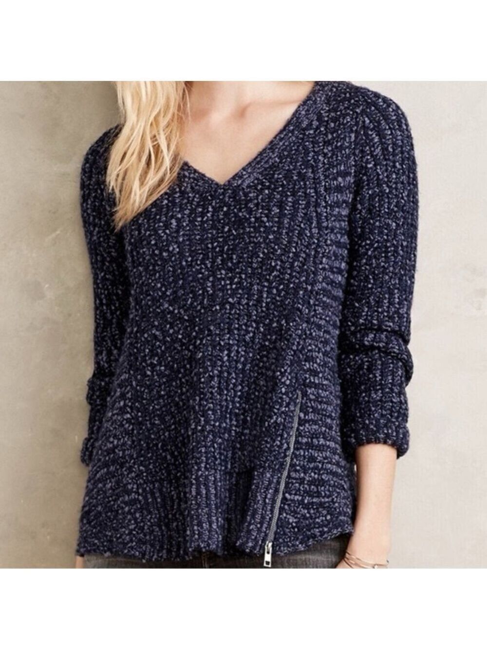 Anthropologie Moth Navy Chunky Knit Pullover Sweater XS